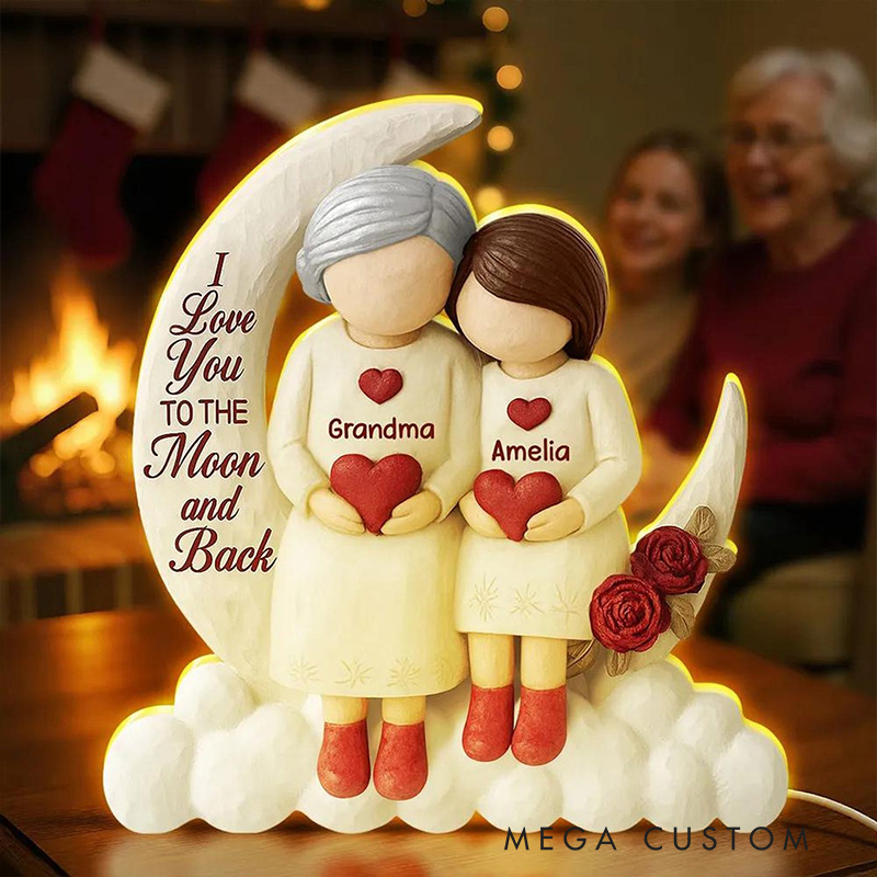 Personalized Moon Light Box for Grandma and Grandkid I Love You to the Moon and Back Glow Lamp Custom Grandma Gift Birthday Gifts Night Light Decor