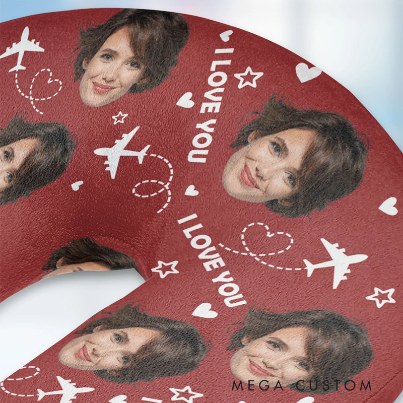 Personalized Photo U-Shaped Travel Neck Pillows I Love You Funny Pillows for Travel Lovers