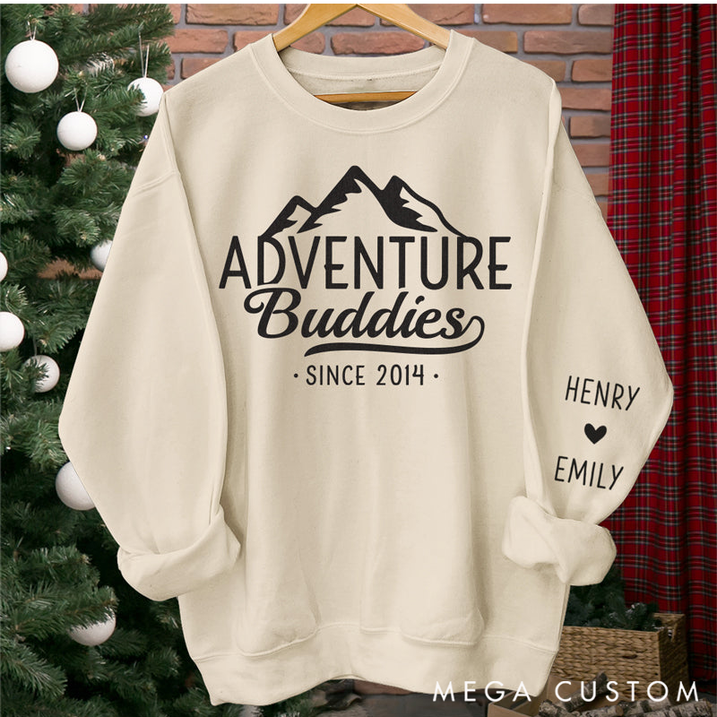 Personalized Adventure Buddies For Life Classic Sweatshirt with Sleeve Design-Perfect Gift for Adventure Lovers, Anniversaries, Valentines and Holidays