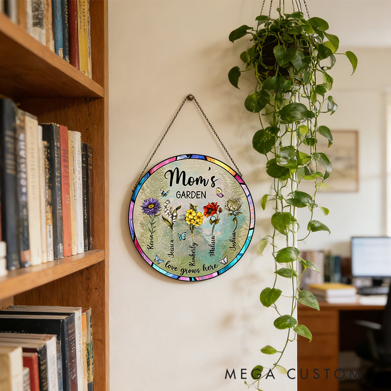 Personalized Birth Month Flower Fairy Stained Glass Suncatcher Grandma's Garden Gift with Name for Gardening Lovers