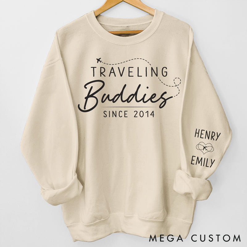 Personalized Traveling Together Classic Sweatshirt with Sleeve Design-Perfect Gift for Adventure Lovers, Anniversaries, Valentines and Holidays