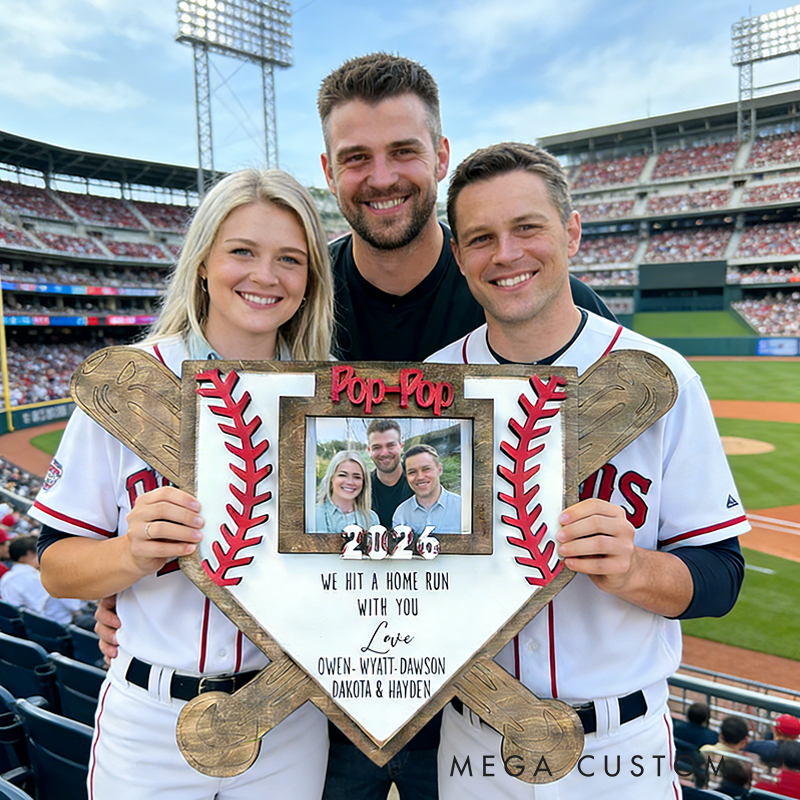 Personalized Baseball Home Plate Photo Frame with Custom Message for Family Memories