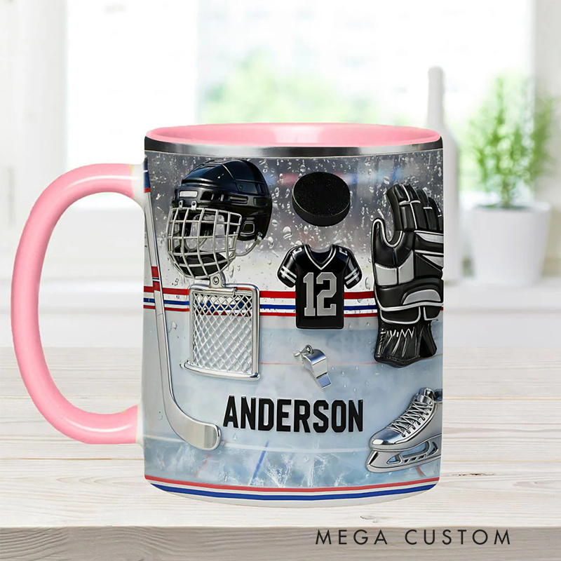 Personalized Ice Hockey Coffee Mug with Custom Name and Jersey Number for Ice Hockey Enthusiasts