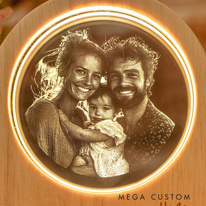 Personalized 3D Crystal Photo Portrait LED Engraved Crystal Photo Night Light Crystal Photo Cabin LED Family Photo Gift Couple Gift Valentine's Day Gift 