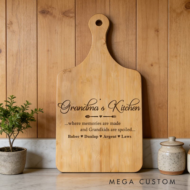 Personalized Grandma's Kitchen Cutting Board Custom Engraved Wood Paddle Board for Gifts Home Decor Cooking Anniversary Birthday or Special Occasions