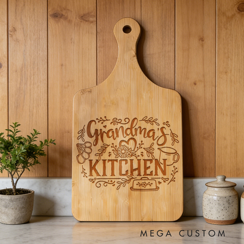 Personalized Engraved Kitchen Cutting Board Custom Bamboo Paddle Board for Grandma Gifts Home Decor Cooking Anniversary Birthday or Special Occasions