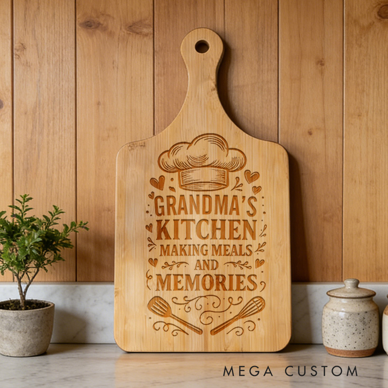 Personalized Engraved Grandma's Kitchen Cutting Board Custom Grandma Gifts Making Meals and Memories Home Decor Cooking Anniversary Birthday