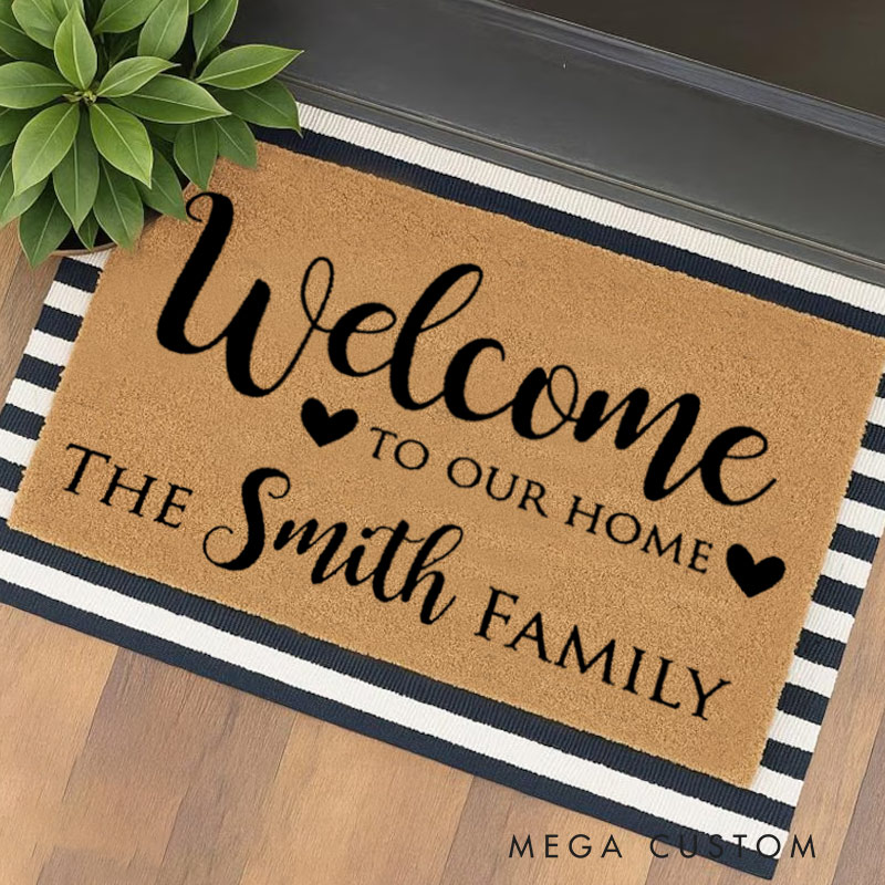 Personalized Welcome Doormat Custom Home Mat with Name for Couple Valentine's Day Gifts Housewarming Gift
