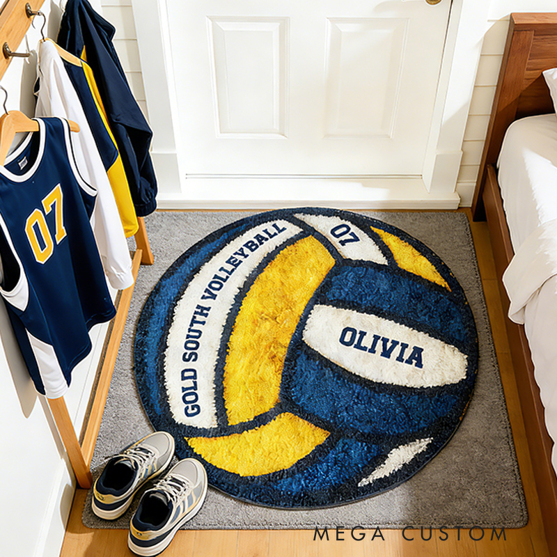 Personalized Volleyball Themed Rug with Custom Name and Team Details for Volleyball Enthusiasts