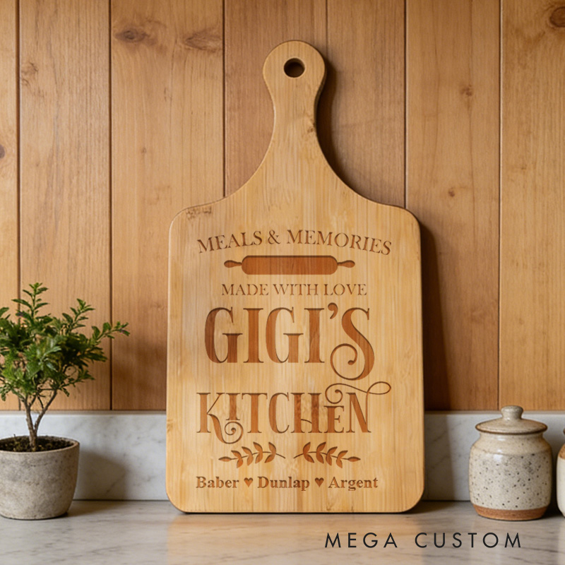 Personalized Engraved Kitchen Cutting Board Custom Wooden Paddle Board Meals and Memories Design for Grandma Gifts Home Decor