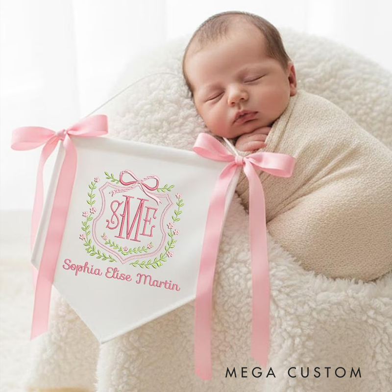 Personalized Baby Banner Custom Baby Banner Welcome Banner Hospital Door Sign Baby Shower Gift Bassinet or Crib Announcement