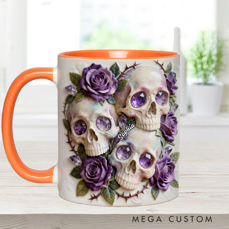 Personalized 2D Flat Magical Rose And Skull Mug Coffee Mug Magic Lover Mug Witchcore Gift Coffee Mug