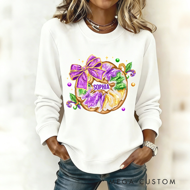Personalized Calories Don't Count Sweatshirt Mardi Gras King Cake Coquette Sweatshirt with Name Mardi Gras Gift for Women Her