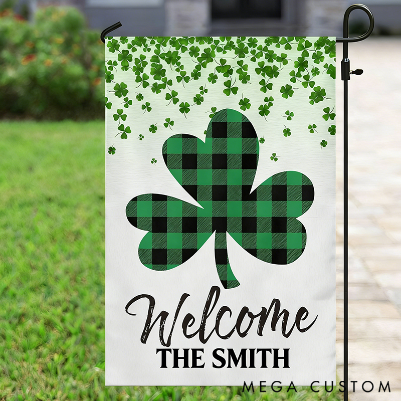 Personalized Welcom St Patrick's Day Lucky Shamrocks Garden Flag & House Flag Gift for Gardening Lovers
