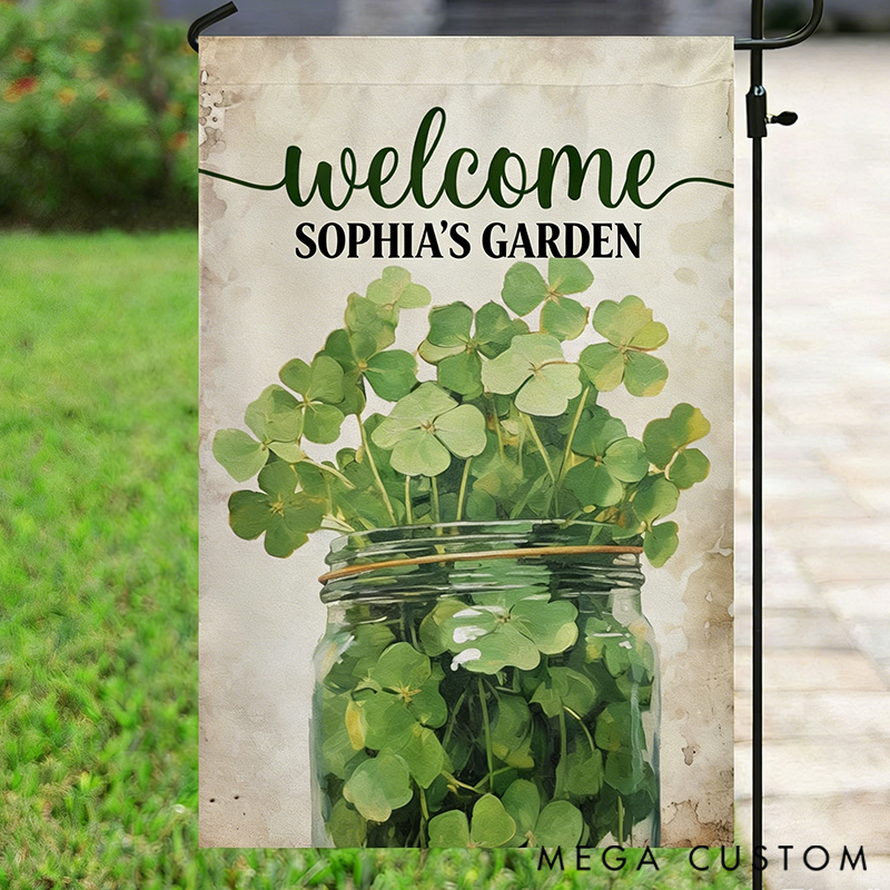Personalized Welcome Shamrocks in the Bottle St Patrick's Day Garden Flag & House Flag Gift for Gardening Lovers