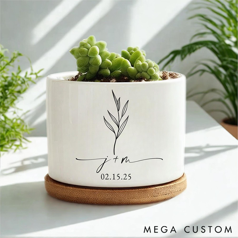 Personalized Engagement Ceramic Planter Gift for Garden Lovers Valentines Gift