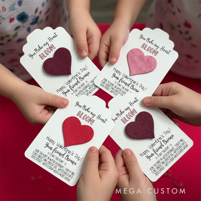 Personalized Valentine’s Seed Paper Card  Custom Name Eco-Friendly Thank You Gift with Heart Design
