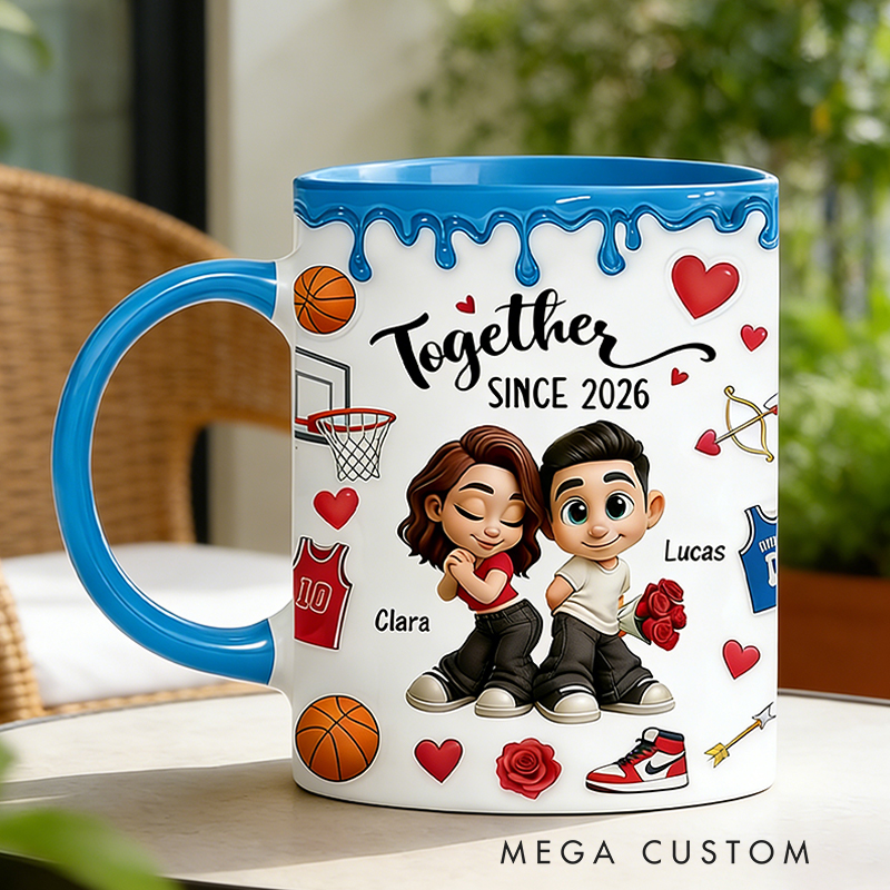 Personalized Couple’s Basketball Mug "Together Since" with Custom Names Design Gift for Anniversaries Valentine’s Day