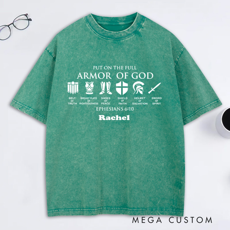 Personalized Armor Of God Washed T-Shirt with Custom Name Funny Knight Tee Christian Shirt Christian Gift Religious Gift for Christian Man