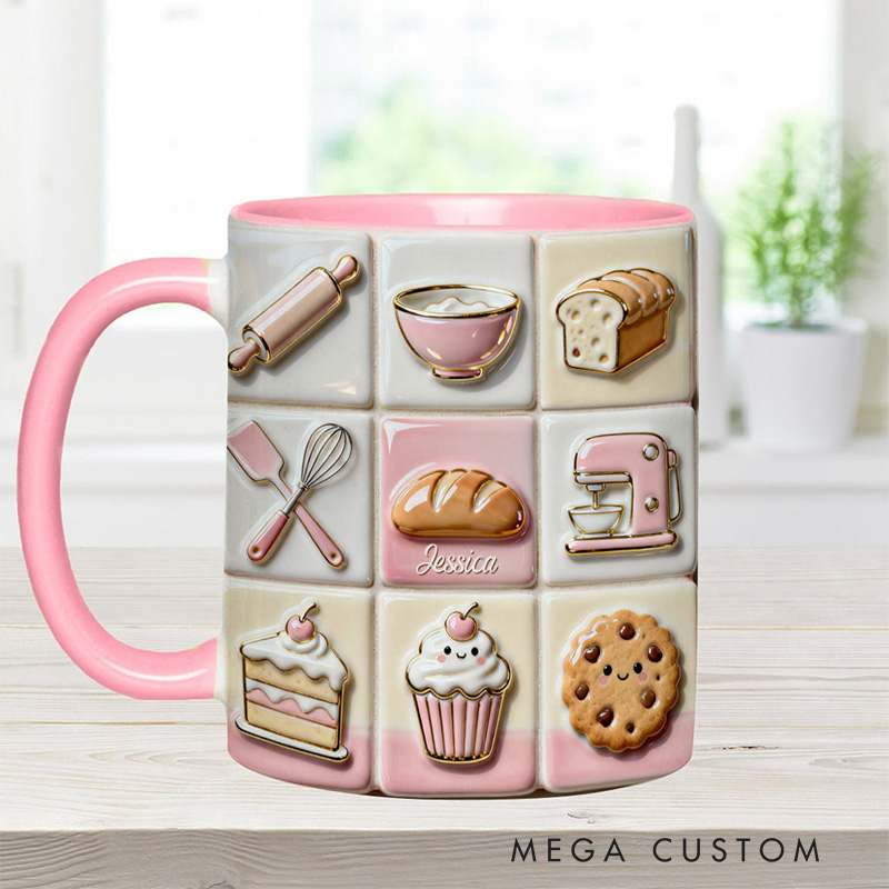 Personalized Love Baking Mug Custom Baking Accent Mug with Name Baking Lover Gift for Her Women