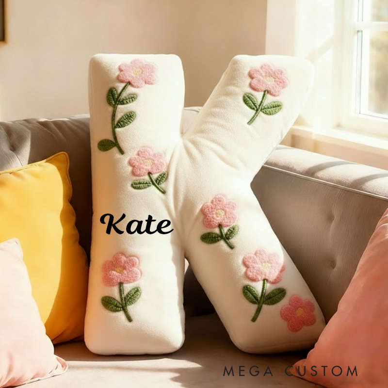 Personalized Cute Flower Letter Pillow Graphic 3D Print Flower Name Pillow for Kids Family Gardening Lover Gift