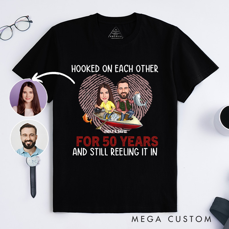 Personalized 50th Anniversary Cartoon Couple Fishing T-Shirt Couple Fishing gift  for Husband Wife
