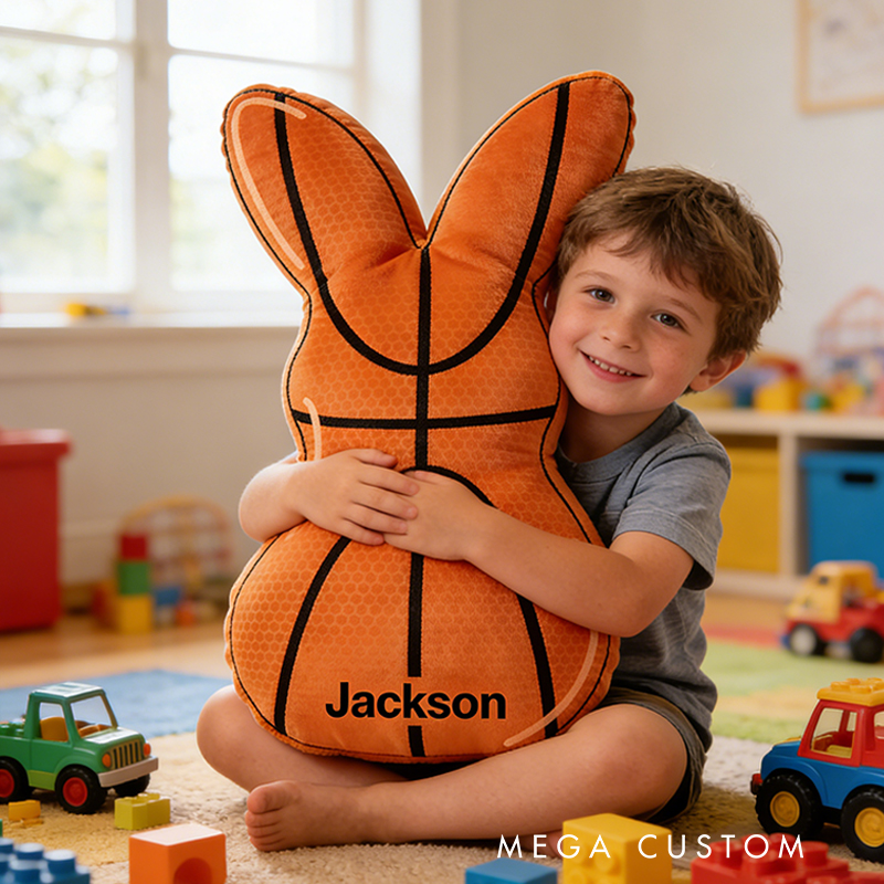 Personalized Easter Basketball Bunny Pillow with Custom Name for Kids Easter Gifts