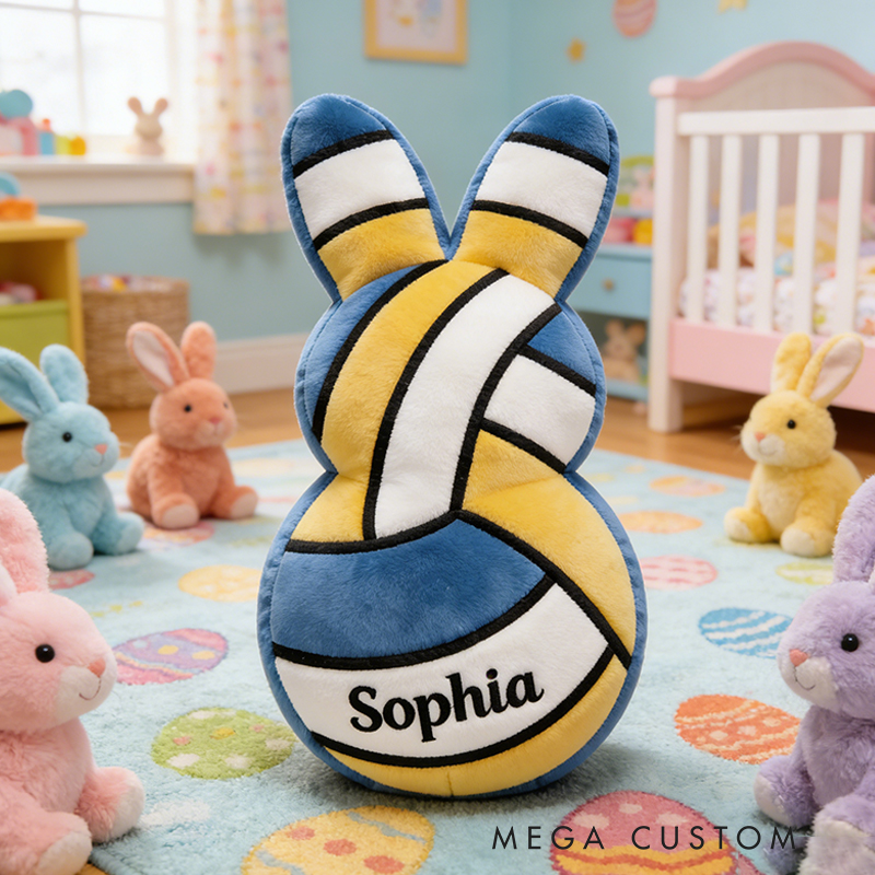 Personalized Easter Volleyball Bunny Pillow with Custom Name for Kids Easter Gifts