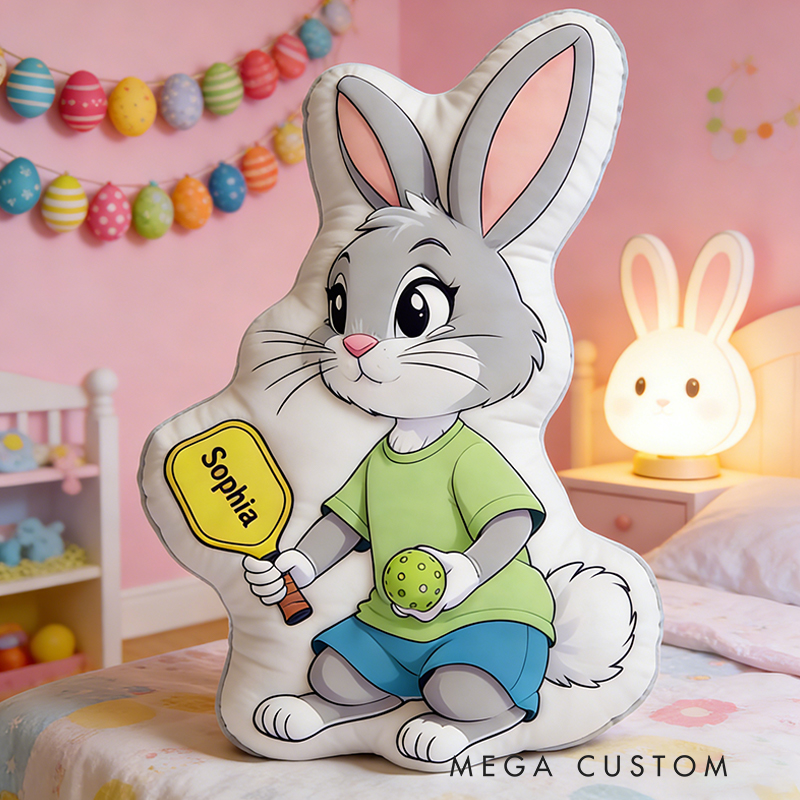 Personalized Easter Pickleball Bunny Pillow with Custom Name for Kids Easter Gifts 