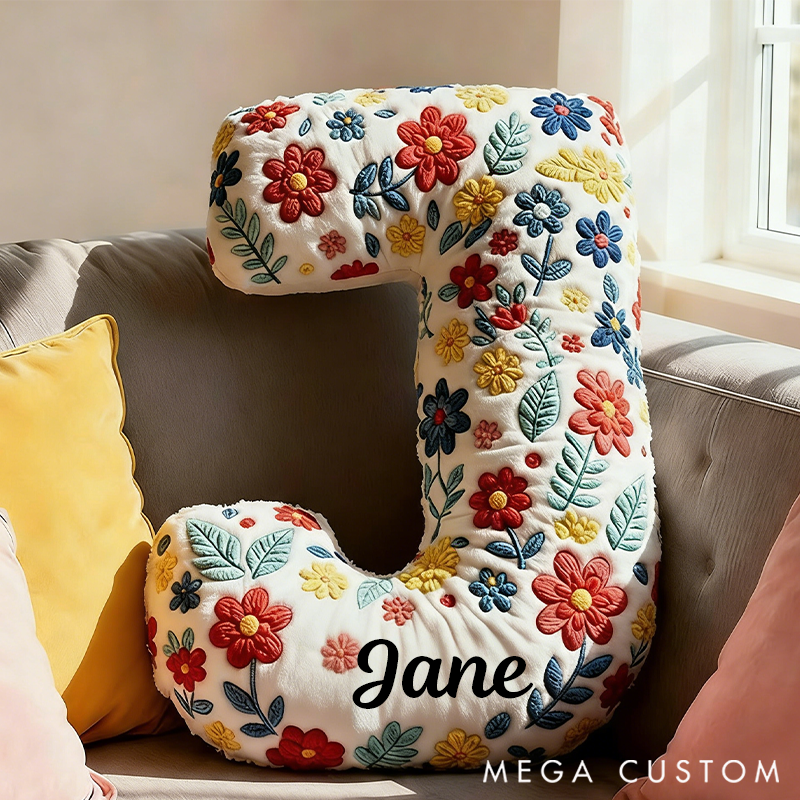 Personalized Letter Pillow with Name Graphic 3D Print Floral Design Custom Double Sided Pillow Gift for Kids Gardening Lovers Gift