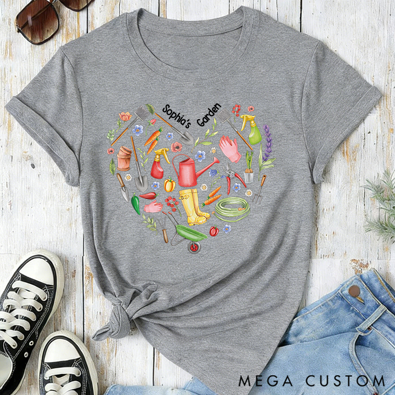 Personalized Gardener Heart Classic T-shirts Vintage Botanical Valentine's Day Crewneck Gift