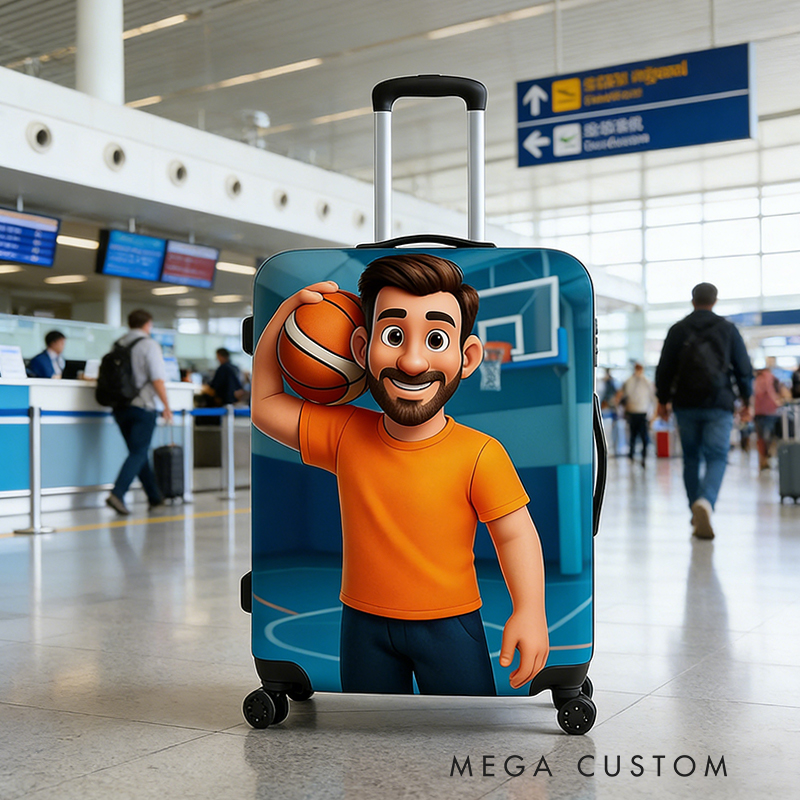 Personalized Pixar Basketball Luggage Cover with Custom Player Artwork for Basketball Fans 