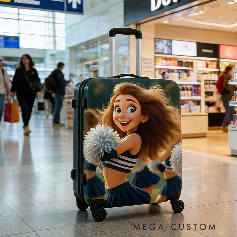 Personalized Pixar Cheerleader Luggage Cover with Custom Character Design for Cheerleader Enthusiasts 