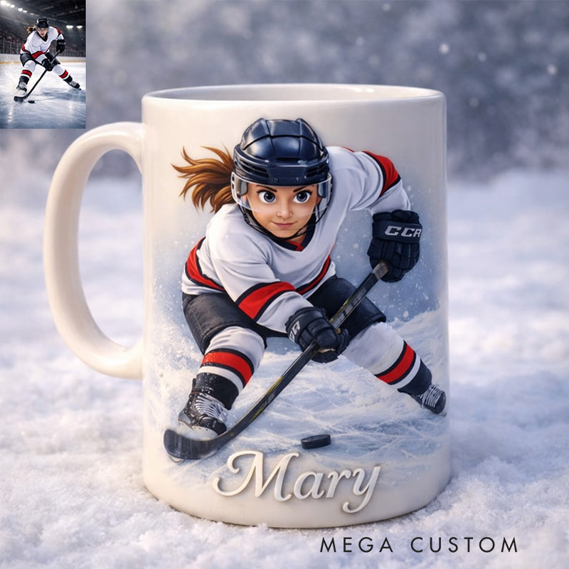 Personalized Ice Hockey Mug with Custom Player Illustration and Name for Ice Hockey Lovers