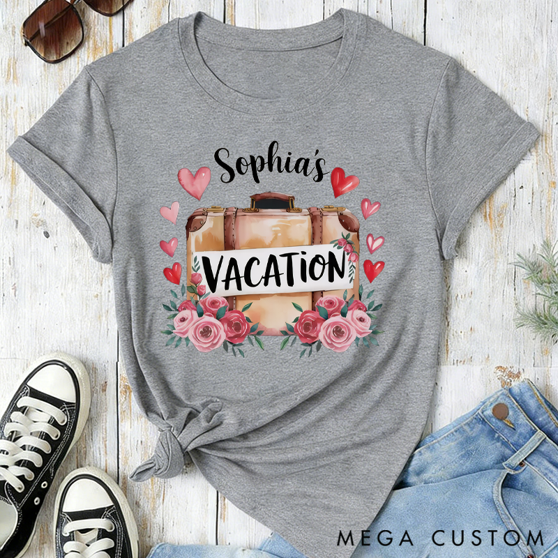 Personalized Vacation Heart Classic T-shirts Vintage Botanical Valentine's Day Crewneck Gift
