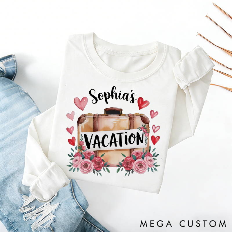 Personalized Vacation Heart Classic Sweatshirt Vintage Botanical Valentine's Day Crewneck Gift