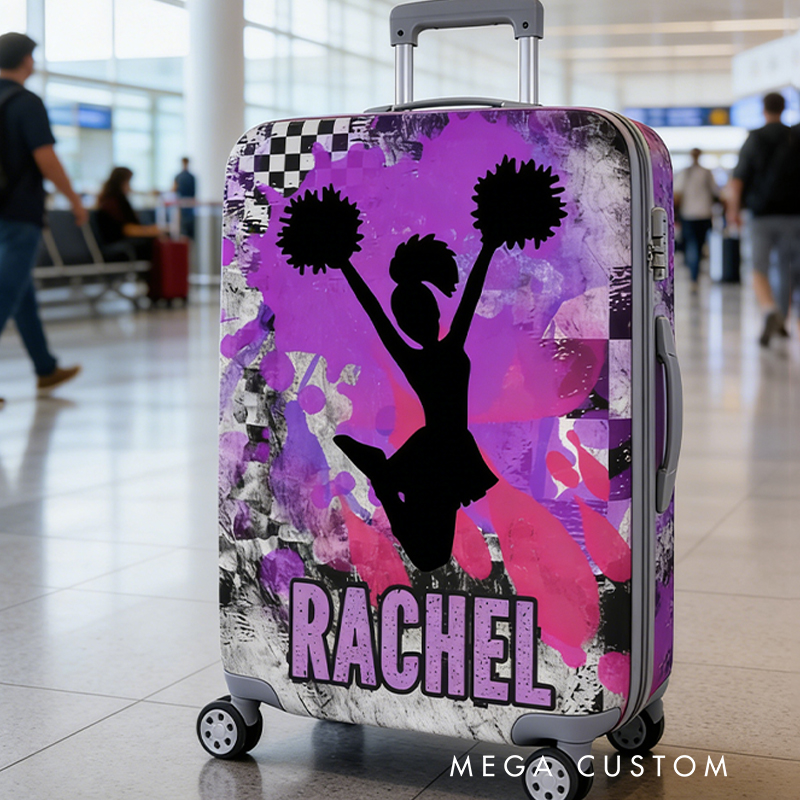 Personalized Cheerleader Girls Luggage Cover with Silhouette and Custom Name Cheerleader Gifts for Vacations or Trips  