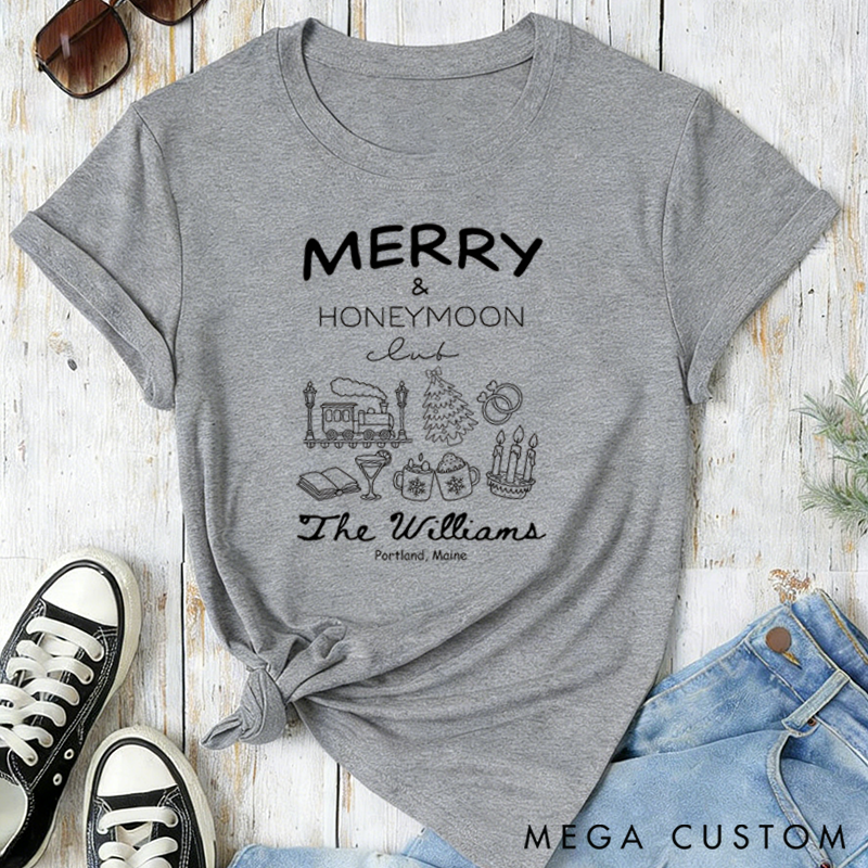 Personalized Merry and Honeymoon Club Classic T-shirts Travel Honeymoon Valentine's Day Crewneck Gift