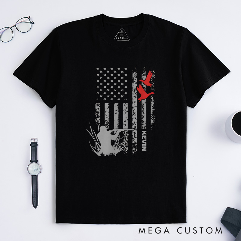 Personalized Patriotic Hunting T-Shirt Duck Hunting T-Shirt Gift for Outdoor Hunting Lover