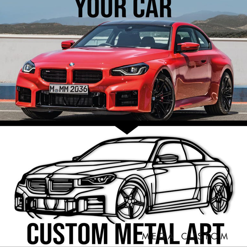 Personalized Car Gifts Custom Car Metal Wall Art Angle View Garage Sign Custom Vehicle Outline Decor for Car Lovers