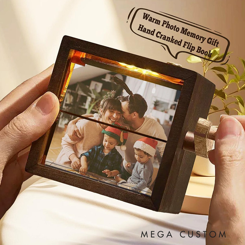 Personalized Photo Flipbook Animation Box Wooden Photo Book with Light Anniversary Birthday Wedding Gift for Mom Unique Gift for Couple Home Decor