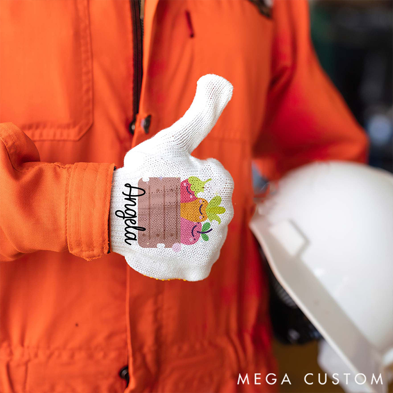 Personalized Name Gardening Gloves with Cute Vegetable & Fruit Crate Embroidery: Adorable, Functional Work Gear for Garden Lovers