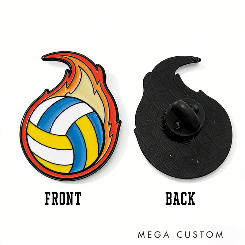 Personalized Sports Ball Pins with Fiery Design for Sports Lovers