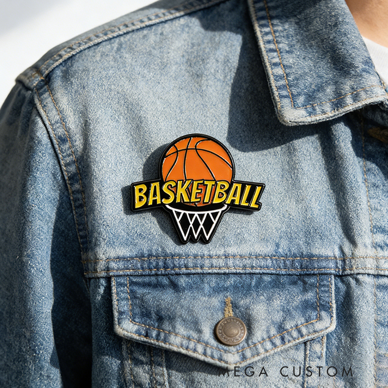 Personalized Basketball Themed Pins Featuring Basketball Hoops and Crowns