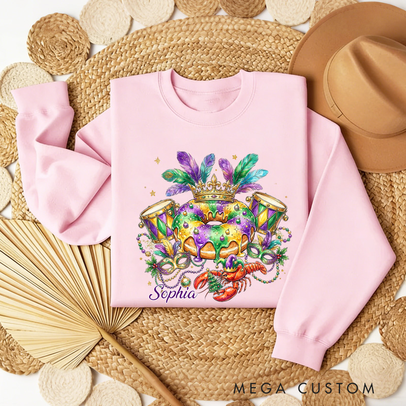 Personalized Mardi Gras King Cake Sweatshirt with Name Louisiana Carnival Graphic Sweatshirt Fat Tuesday Shirt Gift for Baking Lover Him Her Cake Lover
