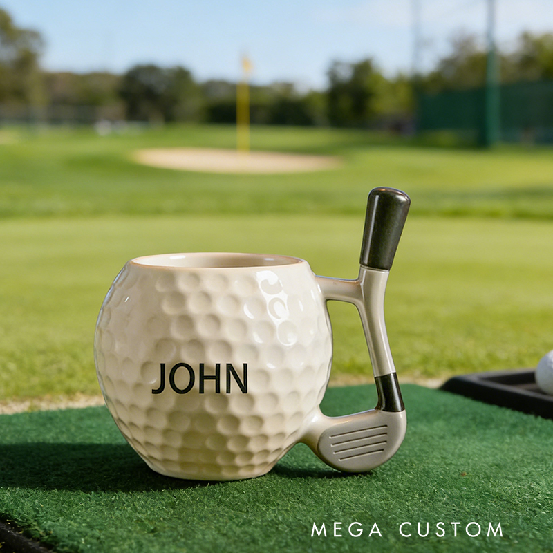 Personalized Golf Ball Coffee Mug with Club Handle and Custom Name for Golf Enthusiasts