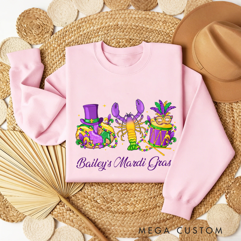 Personalized Mardi Gras King Cake Sweatshirt with Name Donut Coquette Sweatshirt Fat Tuesday Shirt Gift for Baking Lover Her Cake Lover