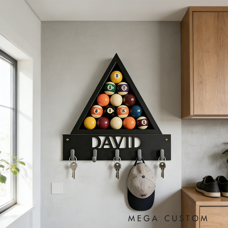 Personalized Billiards 3D Printed Key Holder with Custom Name for Billiards Enthusiasts