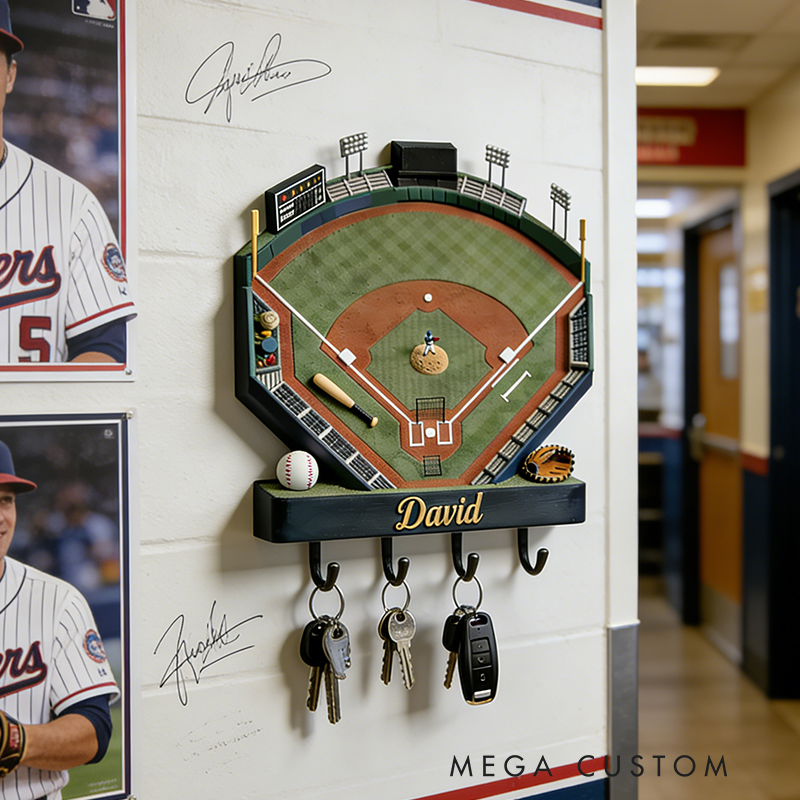 Personalized Baseball Field 3D Printed Key Holder with Custom Name for Baseball Fans 