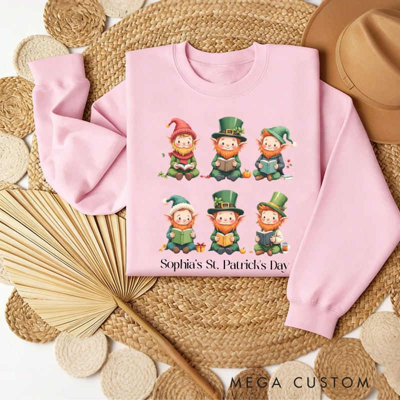 Personalized Book Lover Leprechaun Sweatshirt St Patricks Reading Sweatshirt with Name St. Patrick's Day Gift for Book Lover Reader Girlfriend Wife Librarian